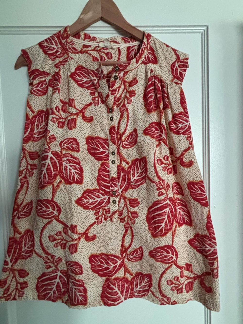 Fat Face Red and Cream Floral Print Blouse